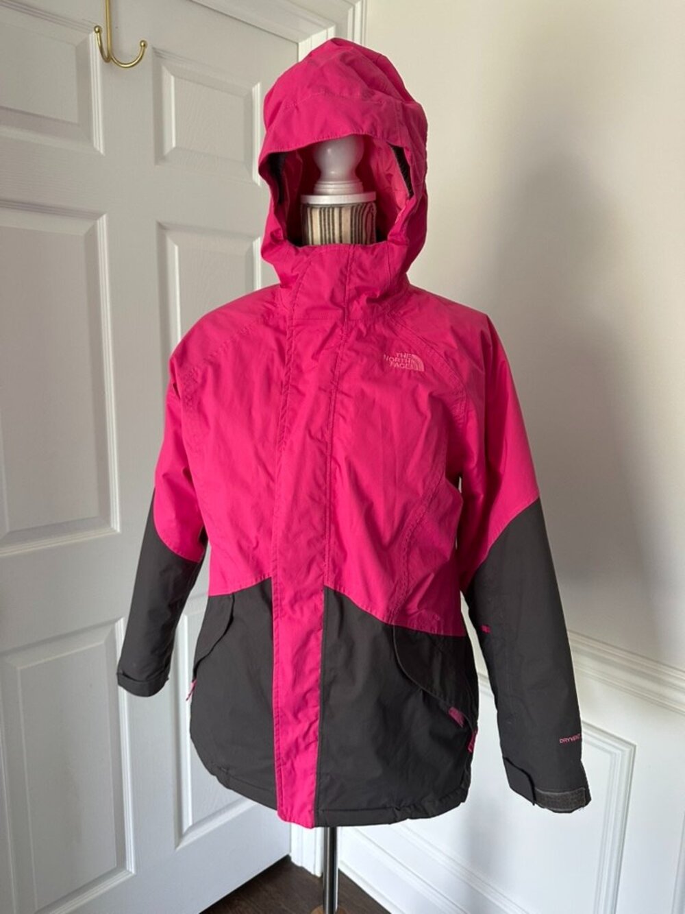 The North Face Girls XL 18 3-in-1 DryVent Jacket Pink Black Hooded Winter Ski